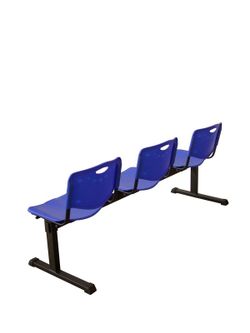 Modelo Bancada Iso plastic - Bancada de espera de tres plazas y estructura de hierro en color negro - Asiento y respaldo en PVC color azul