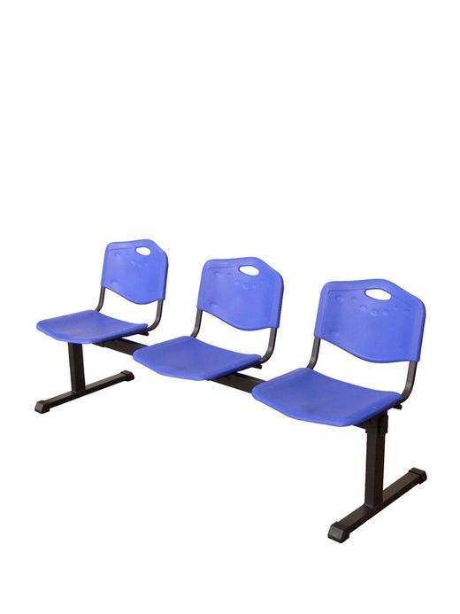 Modelo Bancada Iso plastic - Bancada de espera de tres plazas y estructura de hierro en color negro - Asiento y respaldo en PVC color azul