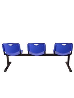 Modelo Bancada Iso plastic - Bancada de espera de tres plazas y estructura de hierro en color negro - Asiento y respaldo en PVC color azul