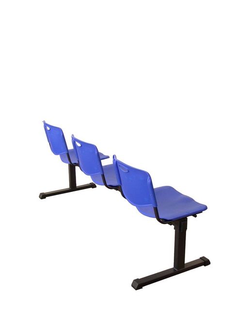 Modelo Bancada Iso plastic - Bancada de espera de tres plazas y estructura de hierro en color negro - Asiento y respaldo en PVC color azul