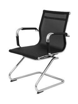 Modelo Barrax confidente patín - Silla de oficina confidente y ergonómica con patín cromado - Respaldo y asiento de malla color negro.