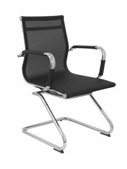 Modelo Barrax confidente patín - Silla de oficina confidente y ergonómica con patín cromado - Respaldo y asiento de malla color negro.
