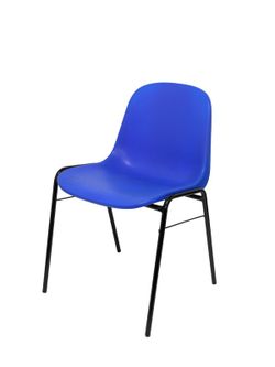 Modelo Beta  Pack 2 sillas confidente ergonómica, apilable y con estructura negra.  Asiento y respaldo de PVC de color azul.