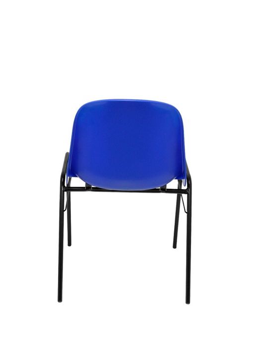 Modelo Beta  Pack 2 sillas confidente ergonómica, apilable y con estructura negra.  Asiento y respaldo de PVC de color azul.