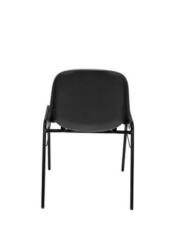 Modelo Beta  Pack 2 sillas confidente ergonómica, apilable y con estructura negra.  Asiento y respaldo de PVC de color gris.