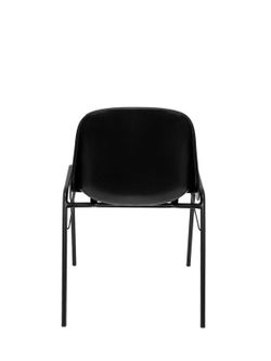 Modelo Beta  Pack 2 sillas confidente ergonómica, apilable y con estructura negra.  Asiento y respaldo de PVC de color negro.