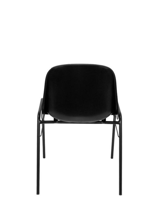 Modelo Beta  Pack 2 sillas confidente ergonómica, apilable y con estructura negra.  Asiento y respaldo de PVC de color negro.