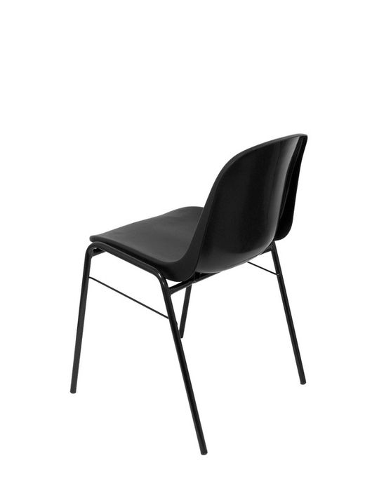 Modelo Beta  Pack 2 sillas confidente ergonómica, apilable y con estructura negra.  Asiento y respaldo de PVC de color negro.