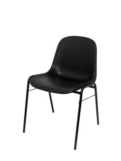 Modelo Beta  Pack 2 sillas confidente ergonómica, apilable y con estructura negra.  Asiento y respaldo de PVC de color negro.