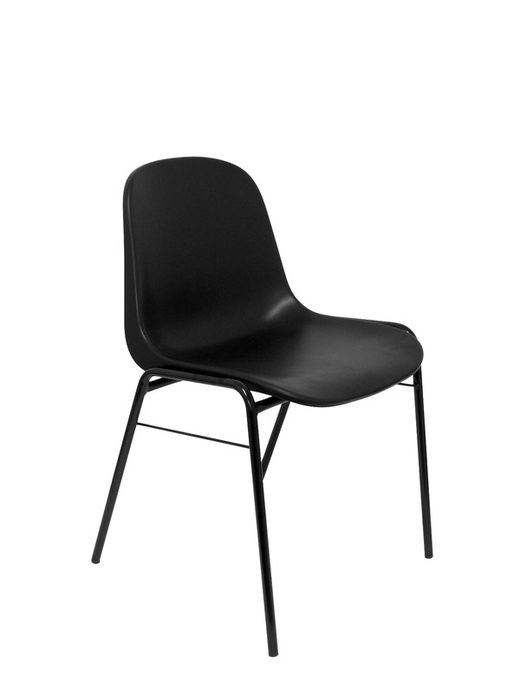 Modelo Beta  Pack 2 sillas confidente ergonómica, apilable y con estructura negra.  Asiento y respaldo de PVC de color negro.