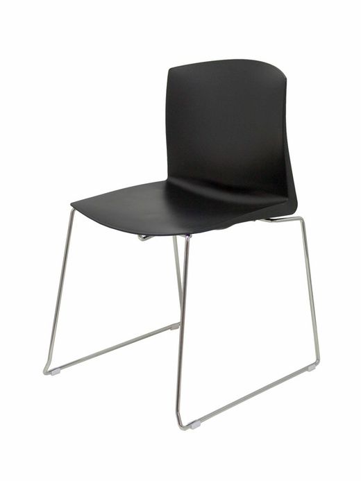 Modelo Boniches  Pack 4 sillas confidente ergonómica, apilable y con estructura de varilla cromada.  Asiento y respaldo de PVC de color negro