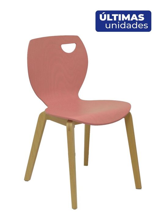 Modelo Buendia - Pack de 2 sillas confidente con estructura de madera de color haya - Asiento y respaldo de madera laminada color rosa
