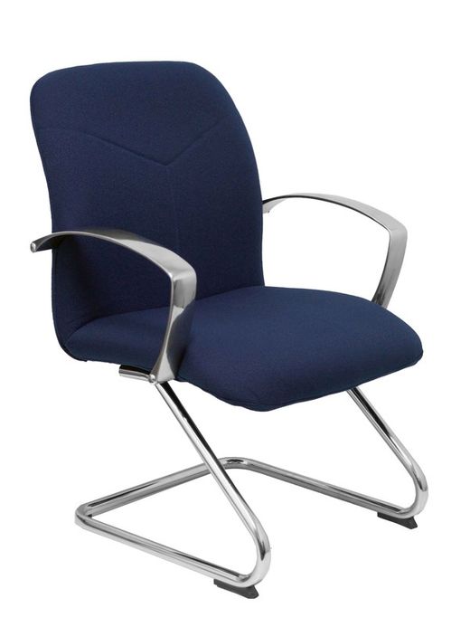 Modelo Caudete Confidente Patín  Sillón de recepción ergonómico con brazos fijos y patín cromados  Asiento y respaldo tapizados en tejido BALI color azul marino