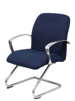 Modelo Caudete Confidente Patín  Sillón de recepción ergonómico con brazos fijos y patín cromados  Asiento y respaldo tapizados en tejido BALI color azul marino