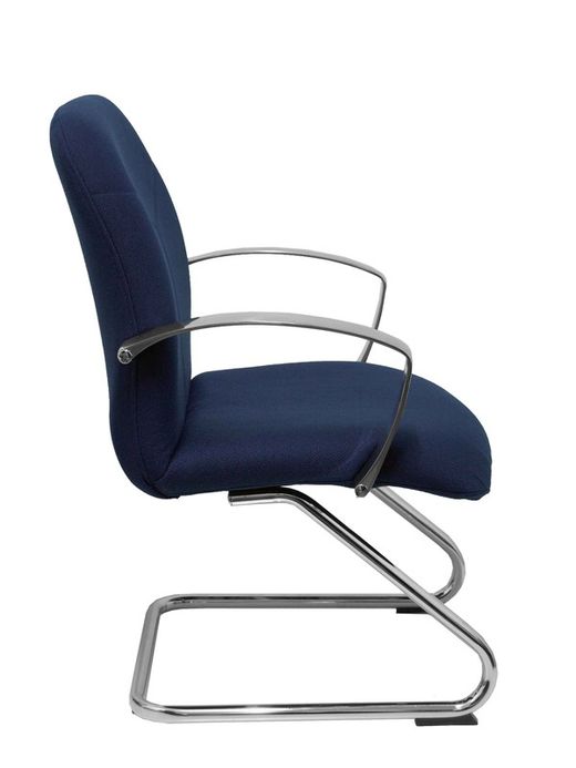 Modelo Caudete Confidente Patín  Sillón de recepción ergonómico con brazos fijos y patín cromados  Asiento y respaldo tapizados en tejido BALI color azul marino