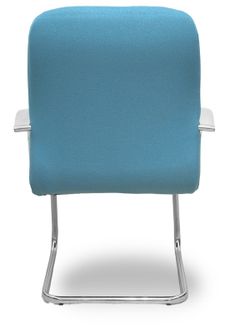 Modelo Caudete Confidente Patín.Sillón de recepción ergonómico con brazos fijos y patín cromado. Asiento y respaldo tapizados en tejido BALI color azul cielo