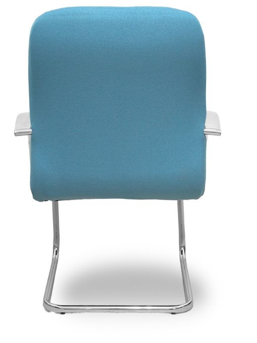 Modelo Caudete Confidente Patín.Sillón de recepción ergonómico con brazos fijos y patín cromado. Asiento y respaldo tapizados en tejido BALI color azul cielo