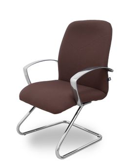 Modelo Caudete Confidente Patín.Sillón de recepción ergonómico con brazos fijos y patín cromado. Asiento y respaldo tapizados en tejido BALI color marrón oscuro.