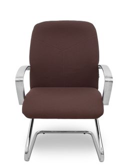 Modelo Caudete Confidente Patín.Sillón de recepción ergonómico con brazos fijos y patín cromado. Asiento y respaldo tapizados en tejido BALI color marrón oscuro.