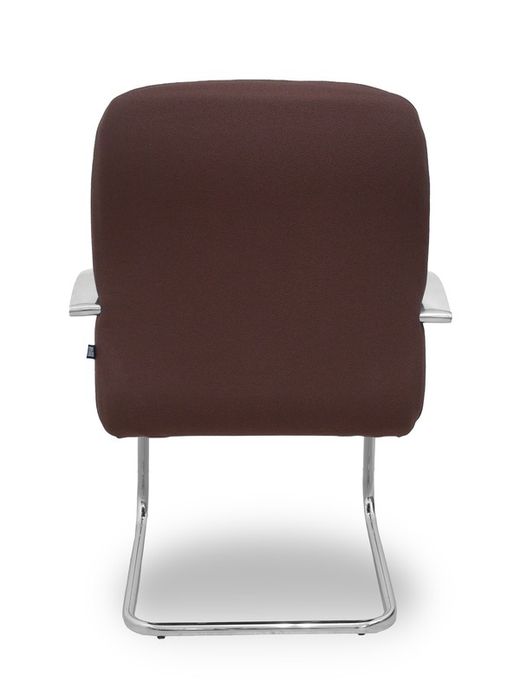 Modelo Caudete Confidente Patín.Sillón de recepción ergonómico con brazos fijos y patín cromado. Asiento y respaldo tapizados en tejido BALI color marrón oscuro.