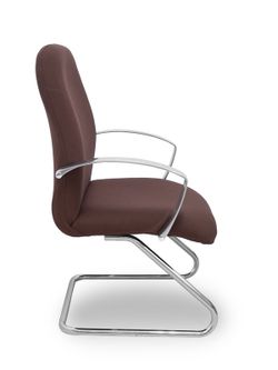 Modelo Caudete Confidente Patín.Sillón de recepción ergonómico con brazos fijos y patín cromado. Asiento y respaldo tapizados en tejido BALI color marrón oscuro.