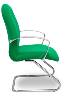 Modelo Caudete Confidente Patín.Sillón de recepción ergonómico con brazos fijos y patín cromado. Asiento y respaldo tapizados en tejido BALI color verde.