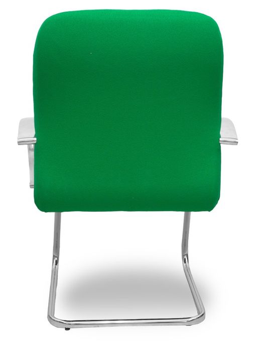Modelo Caudete Confidente Patín.Sillón de recepción ergonómico con brazos fijos y patín cromado. Asiento y respaldo tapizados en tejido BALI color verde.