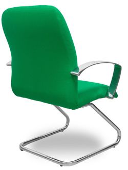Modelo Caudete Confidente Patín.Sillón de recepción ergonómico con brazos fijos y patín cromado. Asiento y respaldo tapizados en tejido BALI color verde.