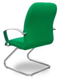 Modelo Caudete Confidente Patín.Sillón de recepción ergonómico con brazos fijos y patín cromado. Asiento y respaldo tapizados en tejido BALI color verde.
