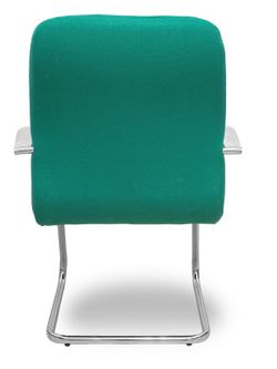 Modelo Caudete Confidente Patín.Sillón de recepción ergonómico con brazos fijos y patín cromado. Asiento y respaldo tapizados en tejido BALI color verde esmeralda.