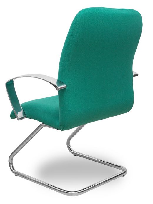 Modelo Caudete Confidente Patín.Sillón de recepción ergonómico con brazos fijos y patín cromado. Asiento y respaldo tapizados en tejido BALI color verde esmeralda.