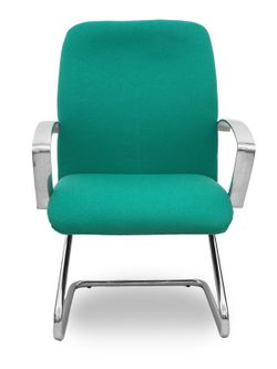 Modelo Caudete Confidente Patín.Sillón de recepción ergonómico con brazos fijos y patín cromado. Asiento y respaldo tapizados en tejido BALI color verde esmeralda.
