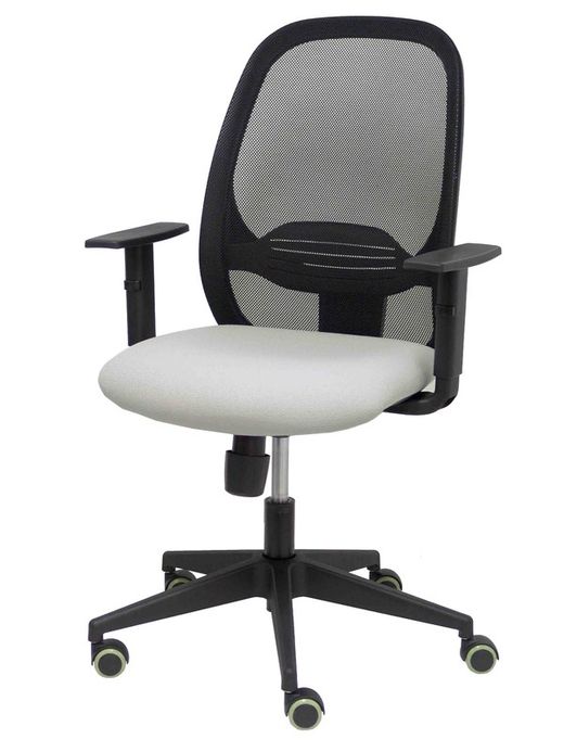 Modelo Cilanco negra - Silla de oficina ergonómica con mecanismo sincro, brazos regulables y ajustable en altura - Respaldo negro, tapizado en malla transpirable en color negro y asiento tapizado en tejido BALI color gris.