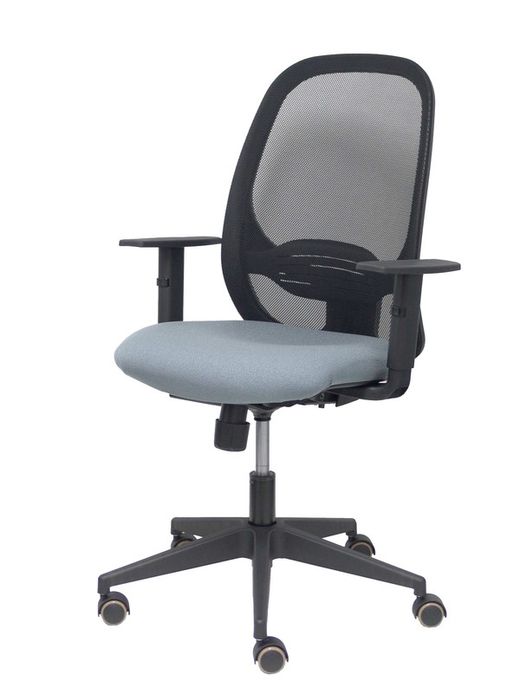 Modelo Cilanco negra - Silla de oficina ergonómica con mecanismo sincro, brazos regulables y ajustable en altura - Respaldo negro, tapizado en malla transpirable en color negro y asiento tapizado en tejido BALI color gris.