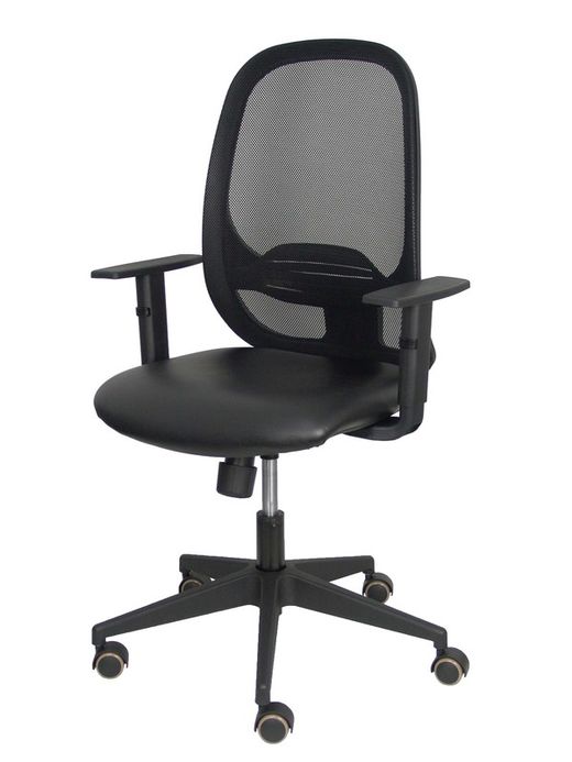 Modelo Cilanco negra - Silla de oficina ergonómica con mecanismo sincro, brazos regulables y ajustable en altura - Respaldo negro, tapizado en malla transpirable en color negro y asiento tapizado en tejido SIMILPIEL color negro.