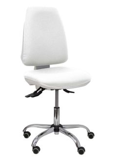 Modelo Elche blanca - Silla de oficina ergonómica con mecanismo asincro, regulable en altura y ruedas de parqué - Base cromada. Asiento y respaldo tapizados en tejido BALI color blanco.