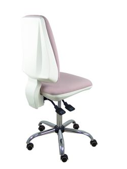 Modelo Elche blanca - Silla de oficina ergonómica con mecanismo asincro, regulable en altura y ruedas de parqué - Base cromada. Asiento y respaldo tapizados en tejido BALI color rosa palo.