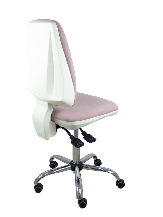 Modelo Elche blanca - Silla de oficina ergonómica con mecanismo asincro, regulable en altura y ruedas de parqué - Base cromada. Asiento y respaldo tapizados en tejido BALI color rosa palo.