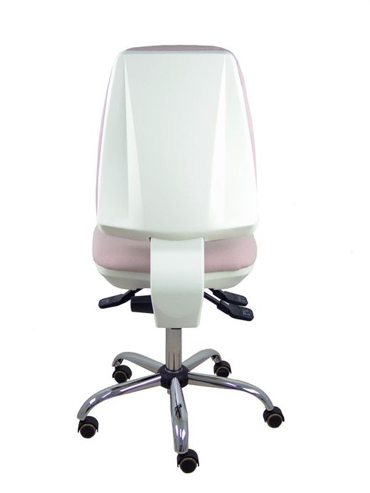 Modelo Elche blanca - Silla de oficina ergonómica con mecanismo asincro, regulable en altura y ruedas de parqué - Base cromada. Asiento y respaldo tapizados en tejido BALI color rosa palo.