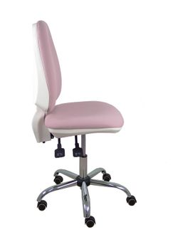 Modelo Elche blanca - Silla de oficina ergonómica con mecanismo asincro, regulable en altura y ruedas de parqué - Base cromada. Asiento y respaldo tapizados en tejido BALI color rosa palo.
