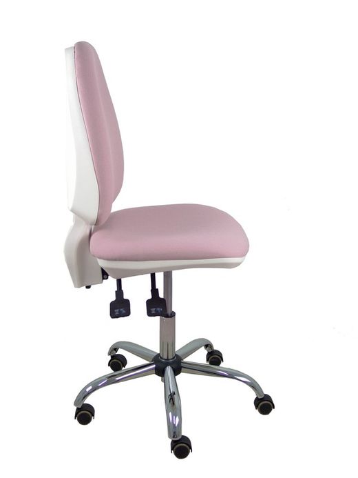 Modelo Elche blanca - Silla de oficina ergonómica con mecanismo asincro, regulable en altura y ruedas de parqué - Base cromada. Asiento y respaldo tapizados en tejido BALI color rosa palo.