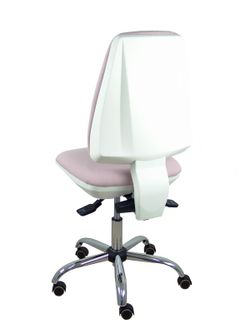 Modelo Elche blanca - Silla de oficina ergonómica con mecanismo asincro, regulable en altura y ruedas de parqué - Base cromada. Asiento y respaldo tapizados en tejido BALI color rosa palo.