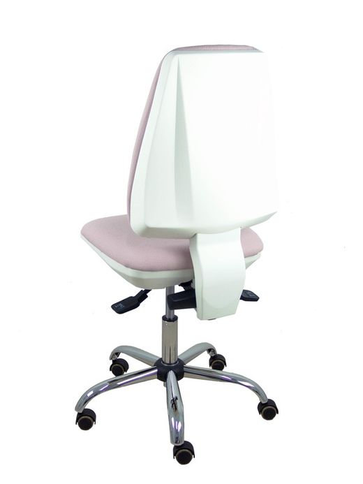 Modelo Elche blanca - Silla de oficina ergonómica con mecanismo asincro, regulable en altura y ruedas de parqué - Base cromada. Asiento y respaldo tapizados en tejido BALI color rosa palo.