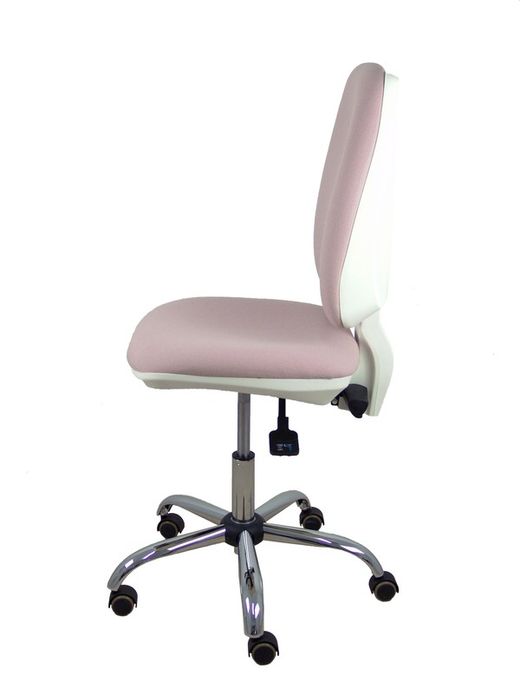Modelo Elche blanca - Silla de oficina ergonómica con mecanismo asincro, regulable en altura y ruedas de parqué - Base cromada. Asiento y respaldo tapizados en tejido BALI color rosa palo.