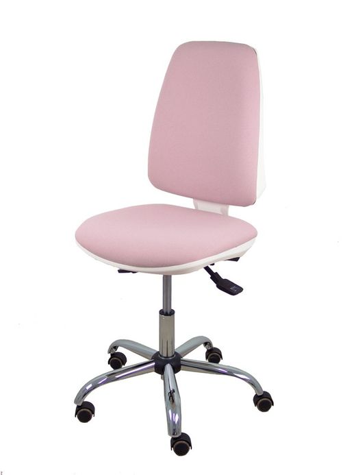 Modelo Elche blanca - Silla de oficina ergonómica con mecanismo asincro, regulable en altura y ruedas de parqué - Base cromada. Asiento y respaldo tapizados en tejido BALI color rosa palo.