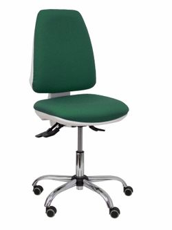 Modelo Elche blanca - Silla de oficina ergonómica con mecanismo asincro, regulable en altura y ruedas de parqué - Base cromada. Asiento y respaldo tapizados en tejido BALI color verde botella.