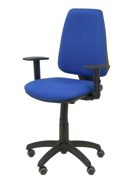Modelo Elche CP - Silla de oficina ergonómica con mecanismo permanente, regulable en altura y ruedas de parqué - Asiento y respaldo tapizados en tejido BALI color azul (BRAZOS REGULABLES EN ALTURA)