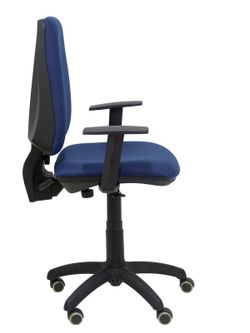 Modelo Elche CP - Silla de oficina ergonómica con mecanismo permanente, regulable en altura y ruedas de parqué - Asiento y respaldo tapizados en tejido BALI color azul marino (BRAZOS REGULABLES EN ALTURA)