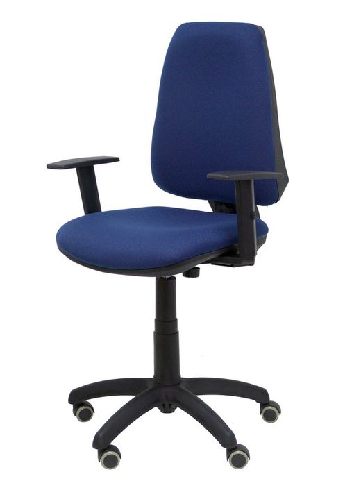 Modelo Elche CP - Silla de oficina ergonómica con mecanismo permanente, regulable en altura y ruedas de parqué - Asiento y respaldo tapizados en tejido BALI color azul marino (BRAZOS REGULABLES EN ALTURA)