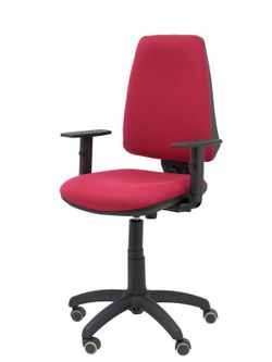 Modelo Elche CP - Silla de oficina ergonómica con mecanismo permanente, regulable en altura y ruedas de parqué - Asiento y respaldo tapizados en tejido BALI color granate (BRAZOS REGULABLES EN ALTURA)